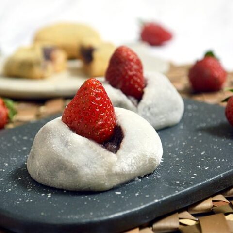 mochi with red bean and fresh starwberry filling