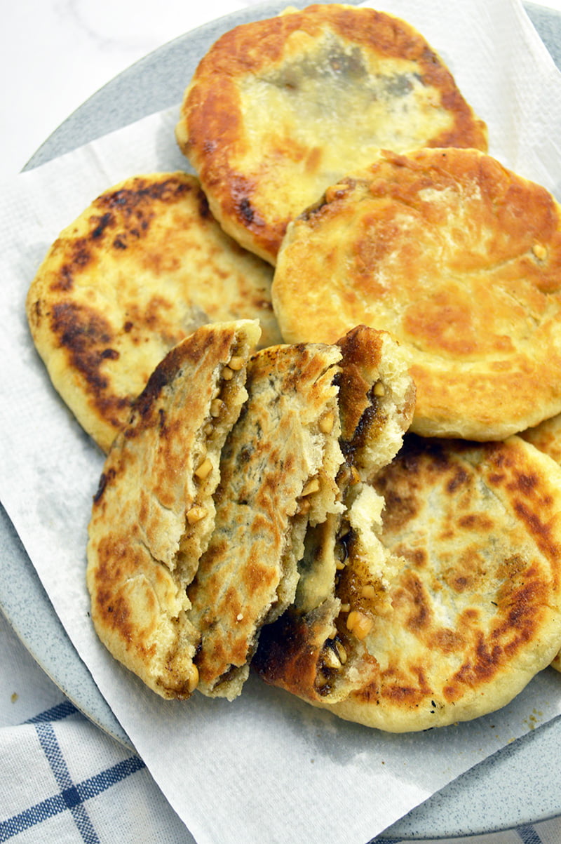 pancake with brown sugar and nut filling