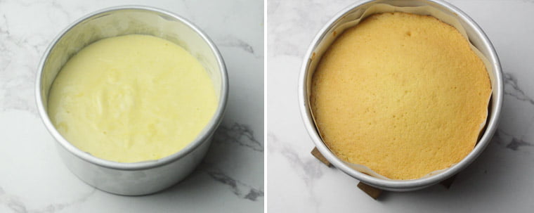 genoise cake before and after baking