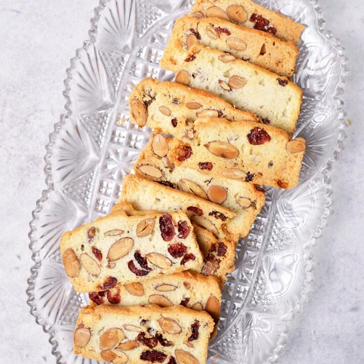thin dairy-free and fat-free almond cranberry biscotti
