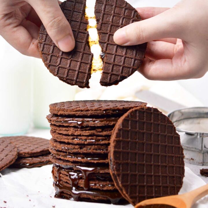 chocolate stroopwafels with caramel filling