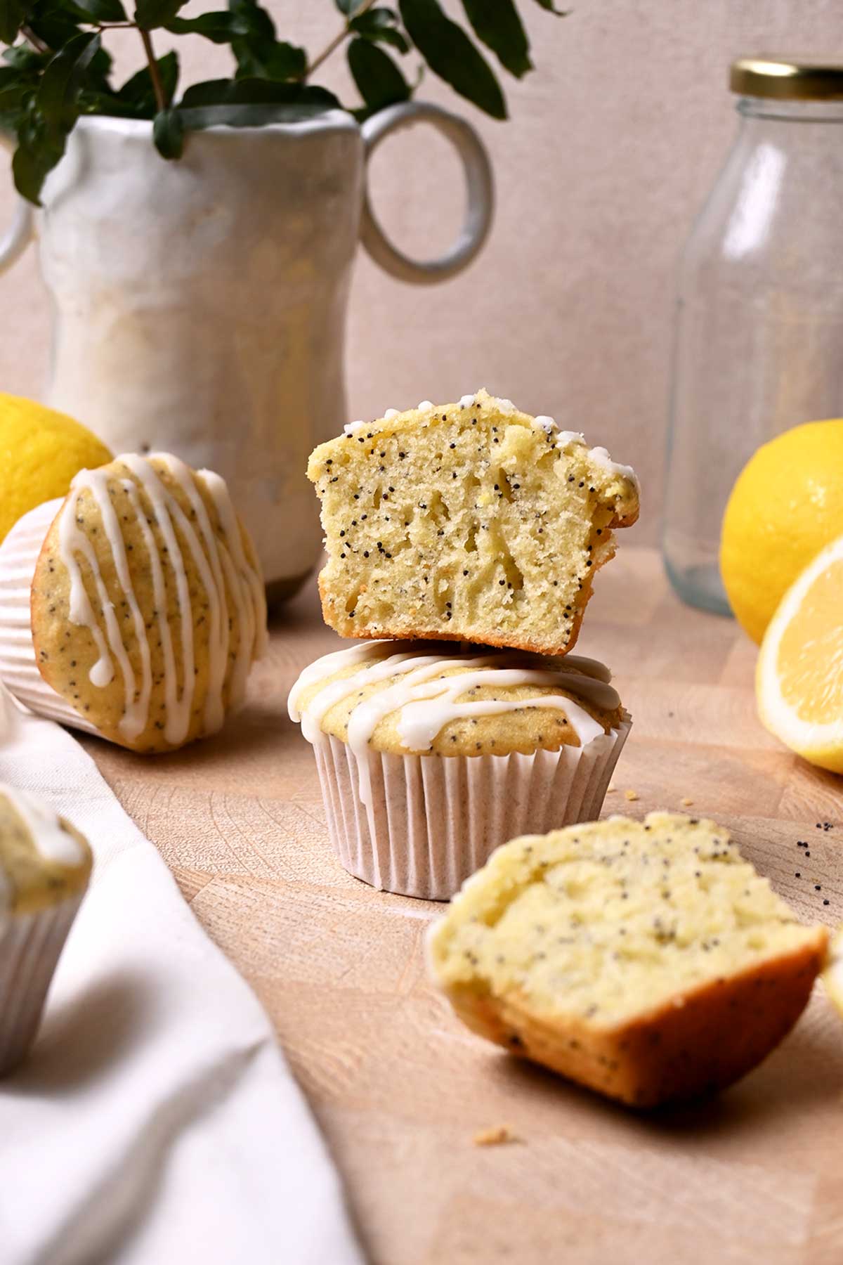 lemon poppy seed yogurt muffins with lemon glaze