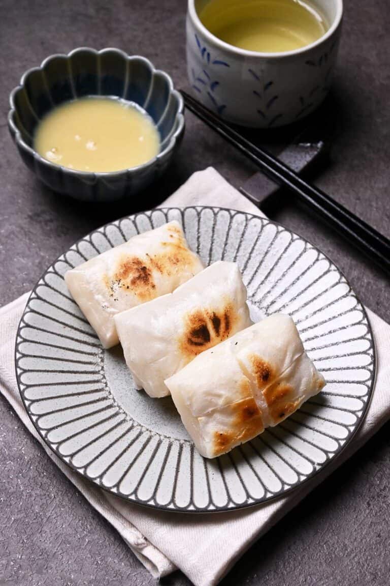 yaki mochi (grilled mochi) with condensed milk