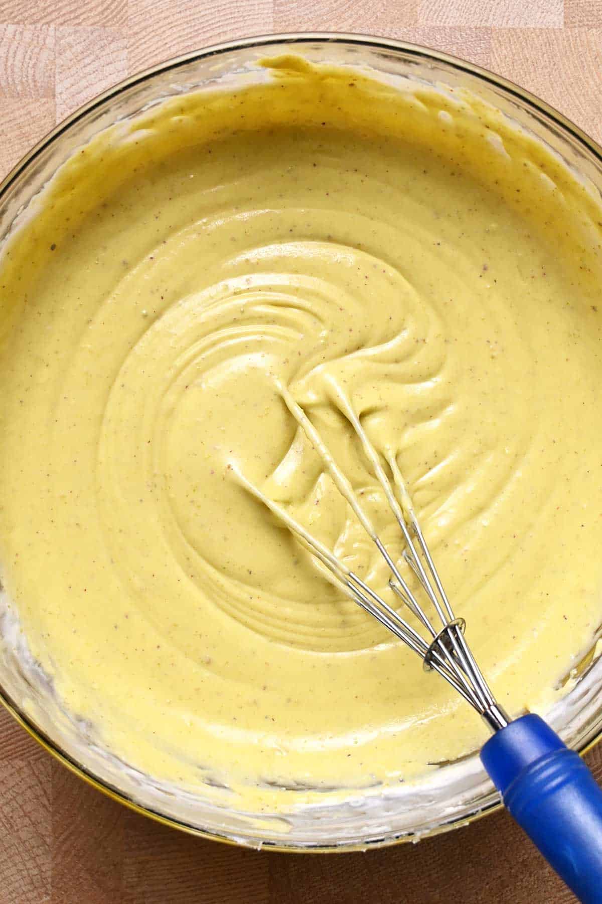 pistachio basque cheesecake batter