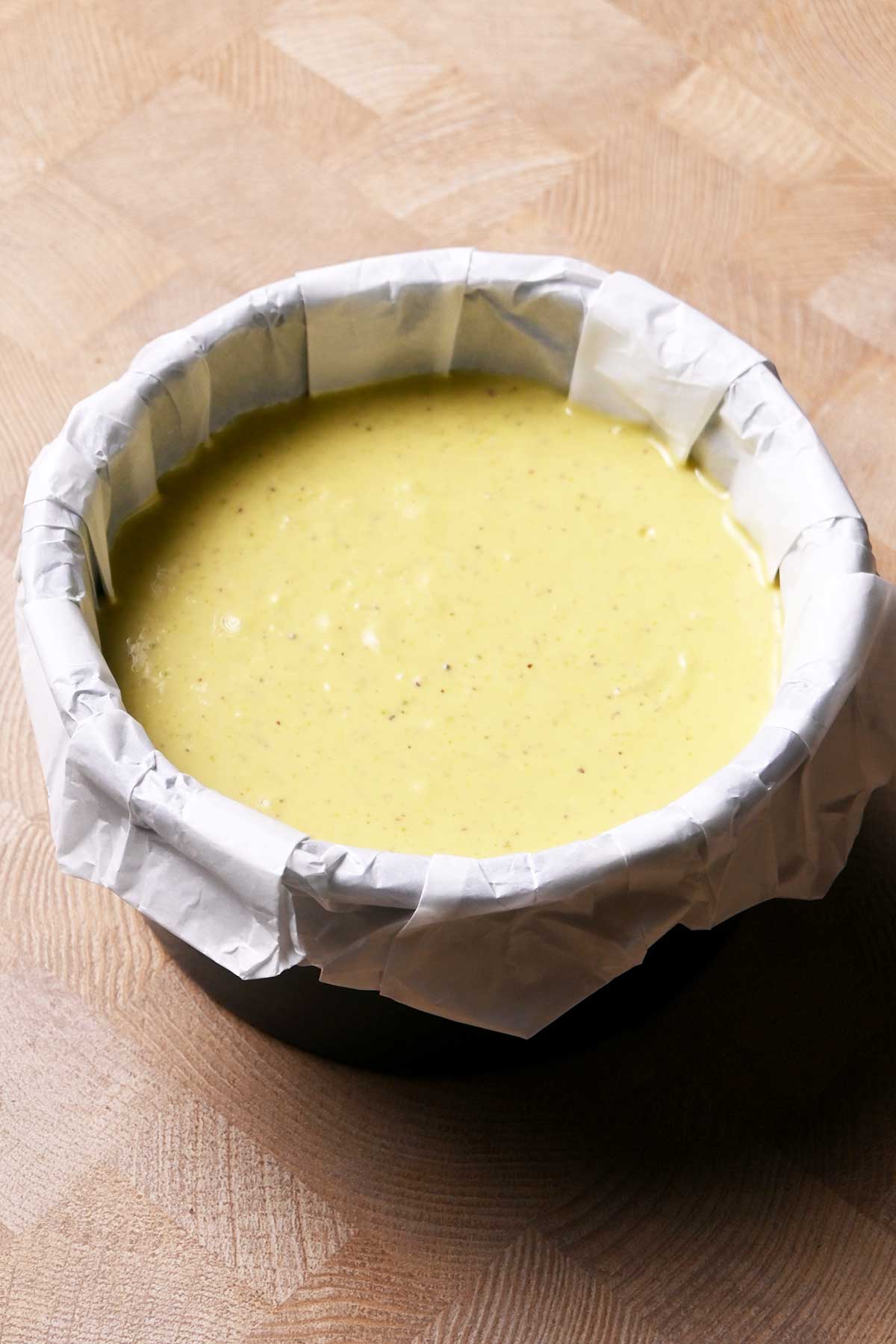 pistachio basque cheesecake batter