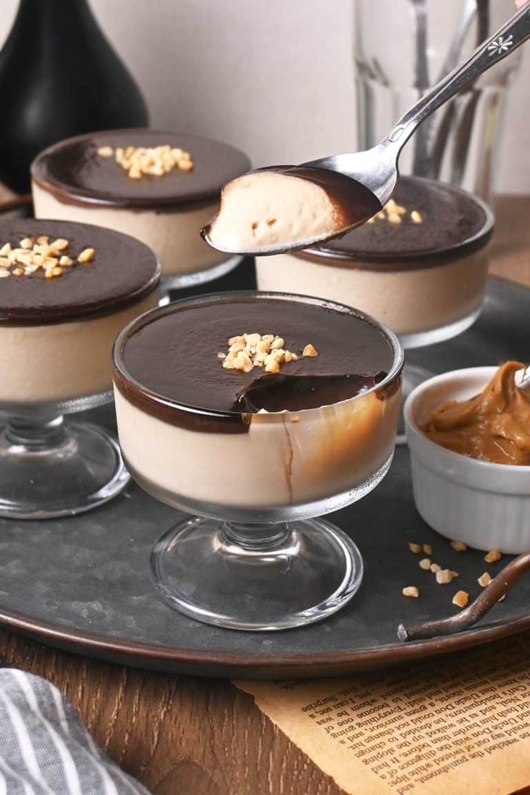 vegan silken tofu peanut butter mousse with chocolate ganache