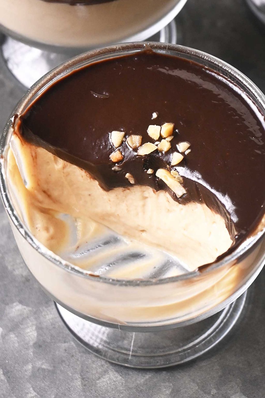vegan silken tofu peanut butter mousse with chocolate ganache